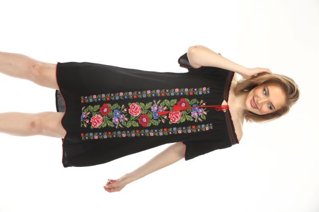 Short Dress Black W-Multi Embroidery